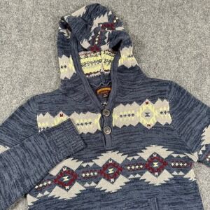 Ministry Of Fashion Sweater Medium Blue Pullover Hoodie Knit Aztec Pattern Men's